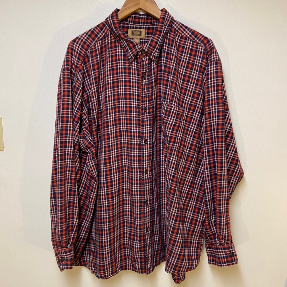 The Foundry Supply Co Flannel Shirt Mens 3XL Red Blue Plaid Long Sleeve Cotton